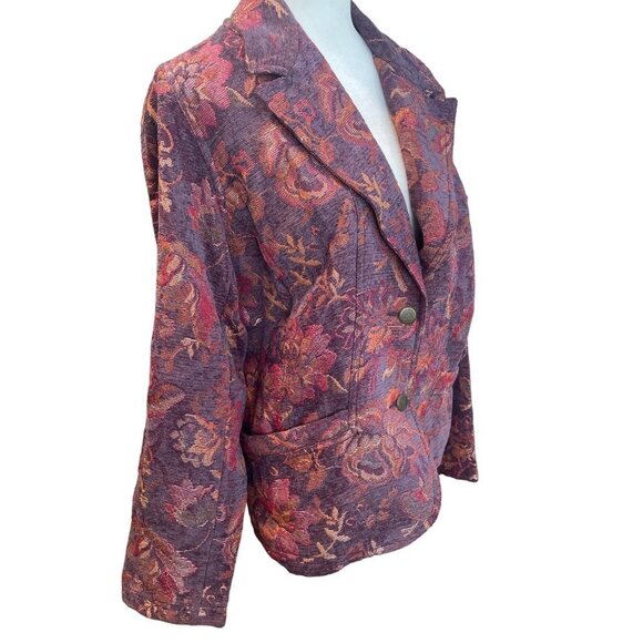 Coldwater Creek Dark Fall Colors Heavy Brocade Fabric Blazer Jacket Sz LP - Picture 3 of 9